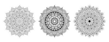 luxury ornamental mandala design, black and white line art, Oriental vector Indian style.のイラスト素材