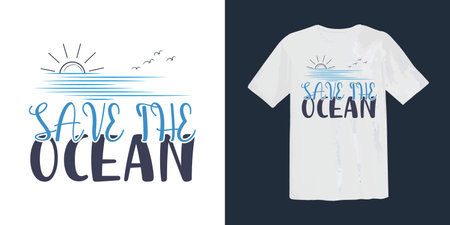 Save The Ocean slogan typography surf, beach, summer, illustration, vintage t shirt graphic.のイラスト素材