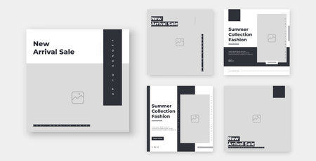 Minimal fashion sale social media post template set of editable square banner and online advertisement.のイラスト素材