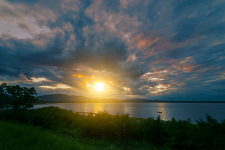 Landscape of sunrise scence in the lake with sky and clouds.の写真素材