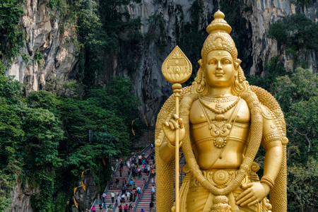 Batu Caves Lord Murugan Statue and entrance at Hindu Temple near Kuala lumpur Malaysiaの写真素材