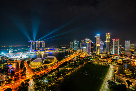 Aerial view of the Singapore landmark financial business district at twilight sunset scene with skyscraper and beautiful sky. Singapore downtownのeditorial素材
