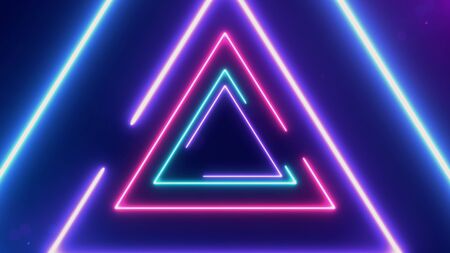 Abstract Neon bright colored frame square on dark background. Laser show colorful design for banners...