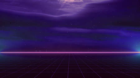 Retro cyberpunk style 80s Sci-Fi Background Futuristic with laser grid landscape. Digital cyber...