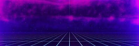 Retro cyberpunk style 80s Sci-Fi Background Futuristic with laser grid landscape. Digital cyber...