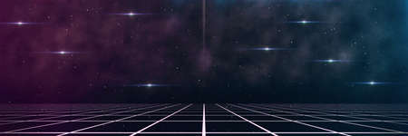 Retro cyberpunk style 80s Sci-Fi Background Futuristic with laser grid landscape. Digital cyber...