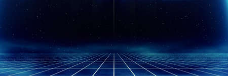Retro cyberpunk style 80s Sci-Fi Background Futuristic with laser grid landscape. Digital cyber...
