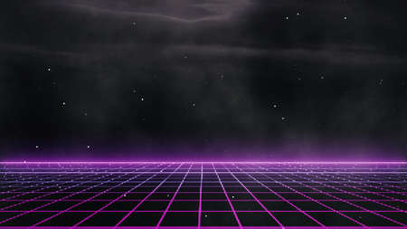 Retro cyberpunk style 80s Sci-Fi Background Futuristic with laser grid landscape. Digital cyber...