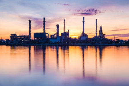 Oil refinery at dawnの写真素材