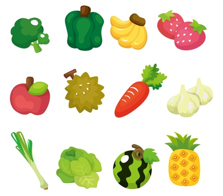 cartoon Fruits and Vegetables icon setのイラスト素材