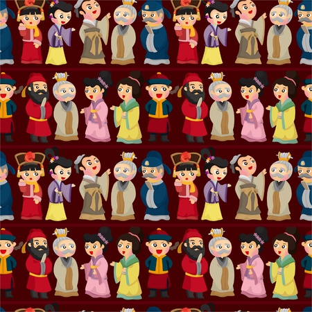 cartoon Chinese people seamless patternのイラスト素材