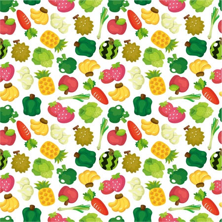 cartoon Fruits and Vegetables seamless patternのイラスト素材