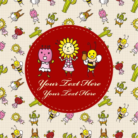 cartoon bug and flower cardのイラスト素材