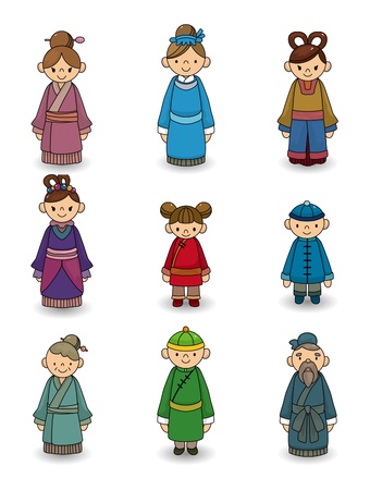 cartoon Chinese people icon setのイラスト素材