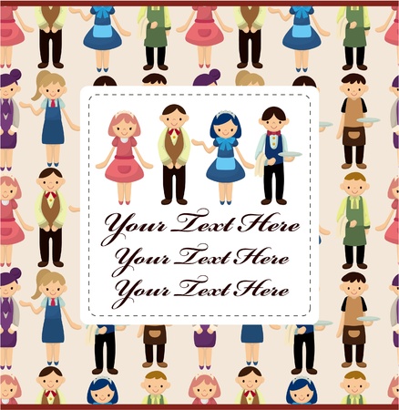 cartoon waiter and waitress cardのイラスト素材
