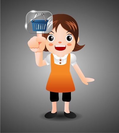 cartoon girl  touching the screen with her fingerのイラスト素材