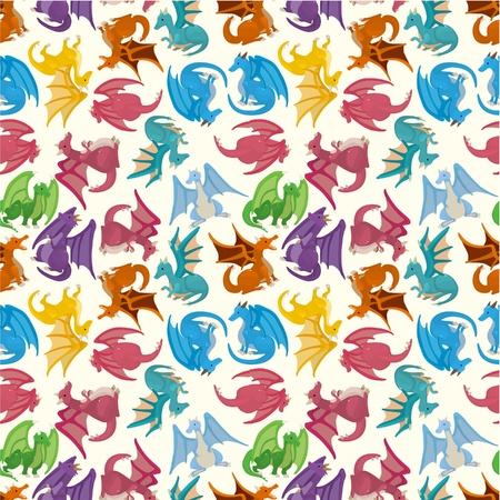 cartoon fire dragon seamless patternのイラスト素材