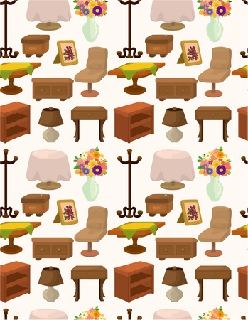 cartoon Furniture seamless patternのイラスト素材