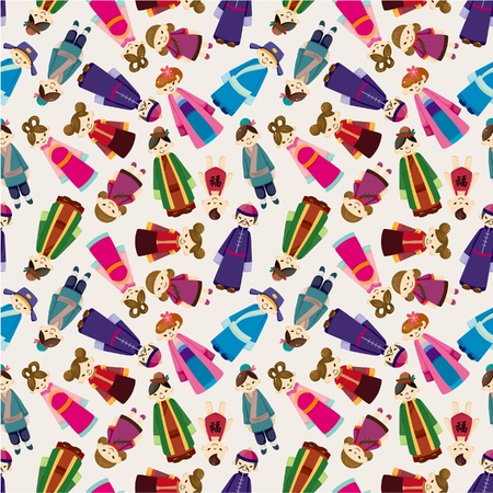 cartoon Chinese people seamlese patternのイラスト素材