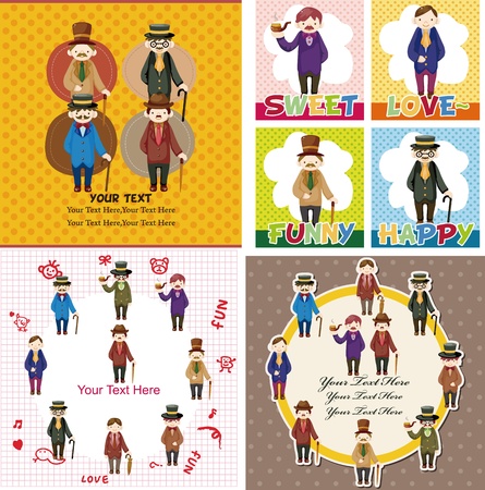 cartoon retro gentleman card collectionのイラスト素材