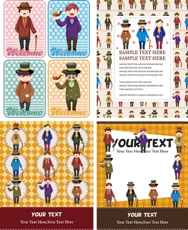 cartoon retro gentleman card collectionのイラスト素材