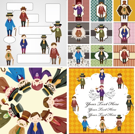 cartoon retro gentleman card collectionのイラスト素材