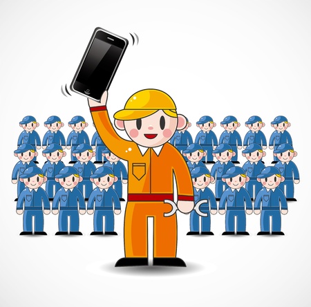 cartoon fix worker teamのイラスト素材