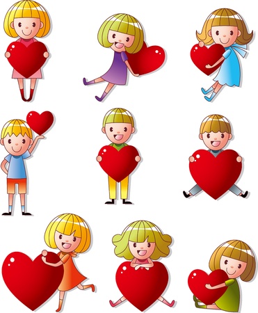 set of kid hug heartのイラスト素材