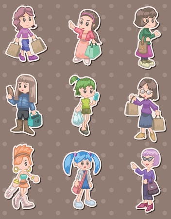shopping woman stickersのイラスト素材