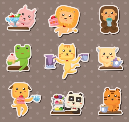 animal tea time stickersのイラスト素材