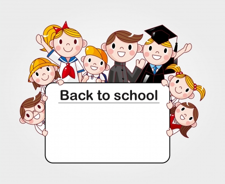 group of cheerful student holding a banner adのイラスト素材