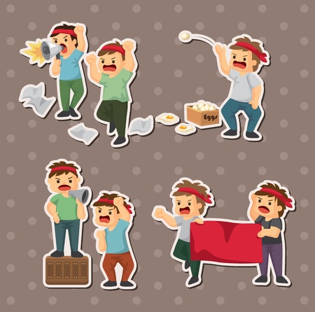 set of people protest stickersのイラスト素材