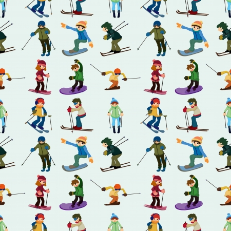 seamless ski pattern,cartoon illustrationのイラスト素材
