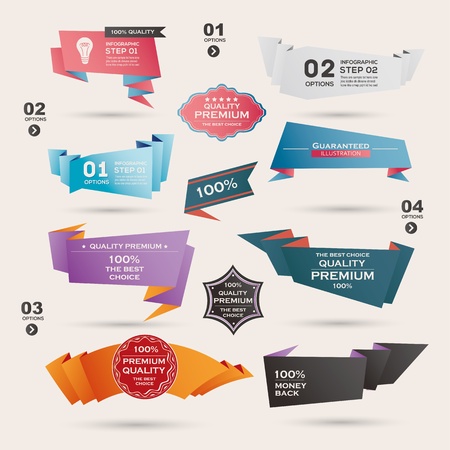 Set of Retro  ribbons and labels ,Origami banners,vector illustrationのイラスト素材
