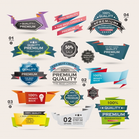 Set of Retro  ribbons and labels ,Origami bannersのイラスト素材