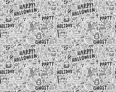 seamless doodle halloween holiday backgroundのイラスト素材