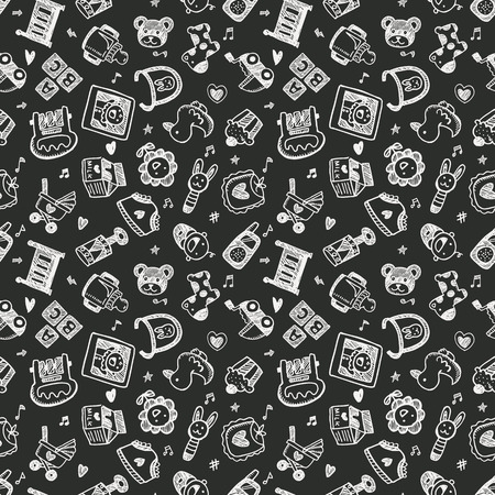 seamless doodle baby pattern backgroundのイラスト素材