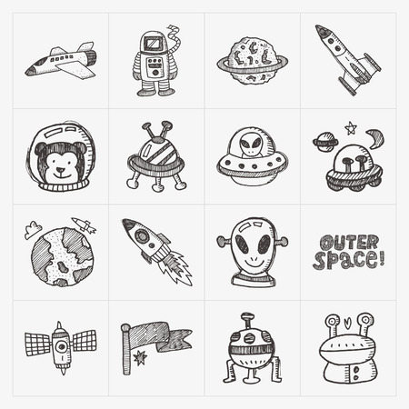 doodle space element icon setのイラスト素材