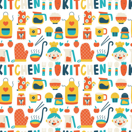 seamless pattern with colorful cooking iconsのイラスト素材