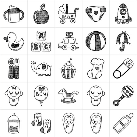 doodle baby icon setsのイラスト素材