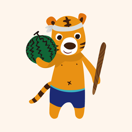 summer animal tiger flat icon elements background,eps10のイラスト素材