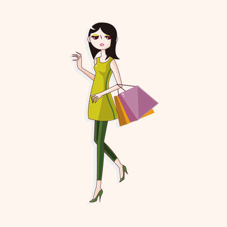 shopping girl theme elementのイラスト素材