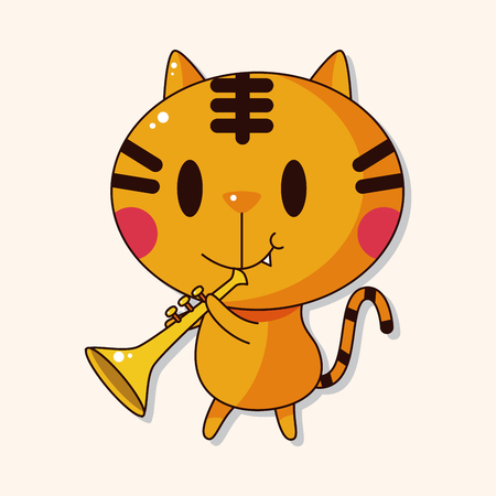 animal cat playing instrument cartoon theme elementsのイラスト素材