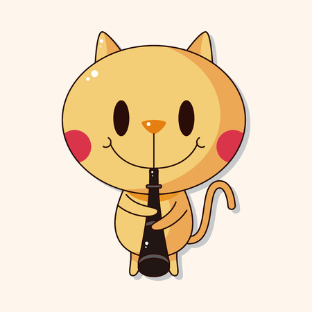 animal cat playing instrument cartoon theme elementsのイラスト素材