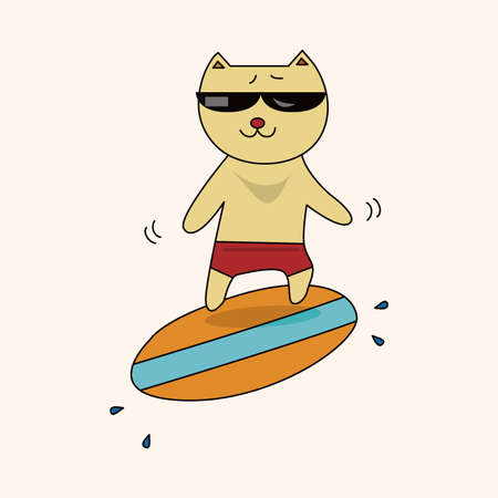 animal cat summer cartoon theme elementsのイラスト素材