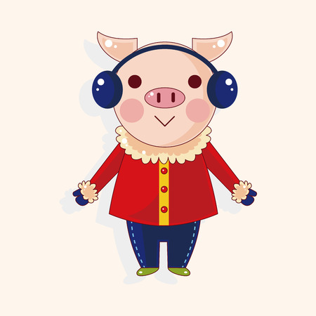 animal pig winter cartoon theme elementsのイラスト素材
