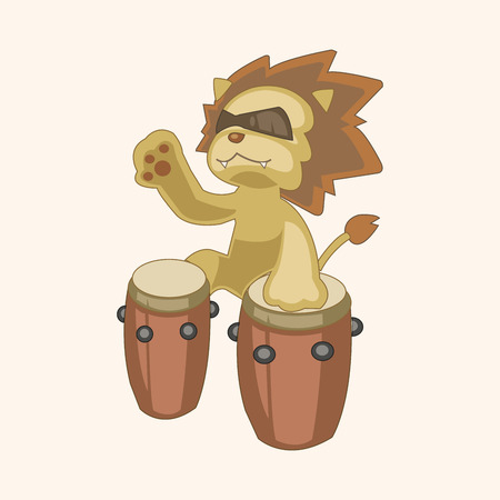 animal lion playing instrument cartoon theme elementsのイラスト素材