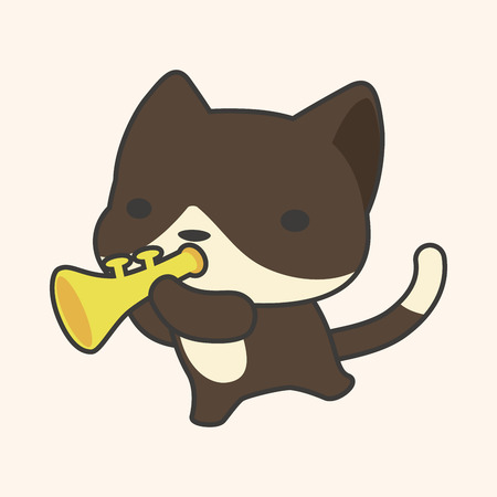 animal cat playing instrument cartoon theme elementsのイラスト素材