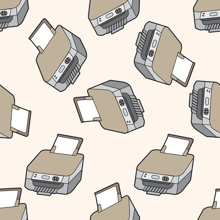 Computer-related equipment printer , cartoon seamless pattern backgroundのイラスト素材