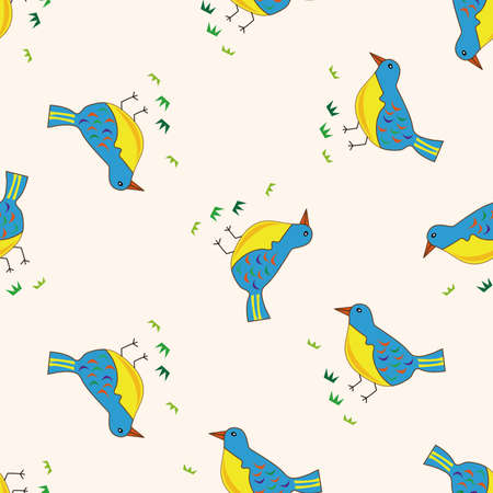 bird cartoon , cartoon seamless pattern backgroundのイラスト素材